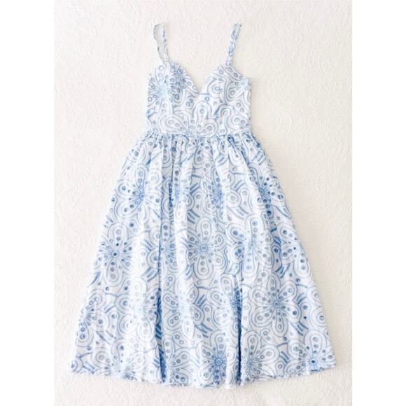 New! Lulu's Wm'S Sunny Poise White Cotton Eyelet Blue on White Midi Dress L# 50 - Picture 6 of 10